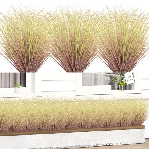 40 Bundles Fake Grass Plants Artificial Plants Outdoor Faux Plants Tall Shrubs Wheat Grass Greenery Stems UV Resistant Onion Grss for Outside Planters Indoor Room Vase Home Decor(Light Purple) - color: Light Purple, size: 40-Pack