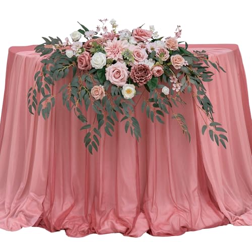 TINGE TIME Artificial Sweetheart Flower Swag with Tablecloth and Table Runner, Pack of 3 Floral Arrangement for Wedding Sweetheart Table Centerpiece Decoration Valentine's Day (DustyRose&Cream) - color: Dustyrose&cream