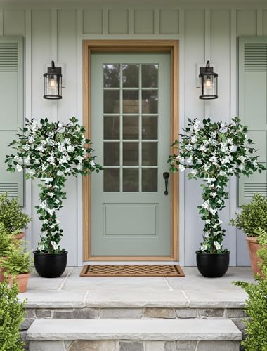 BLOSMON Bougainvillea Artificial Flower Tree: 5ft White Fake Flower Plant for Front Porch Decor - Faux Silk Floral Trees with Pot for Outdoor Garden Patio Indoor Home Office Floor Decoration - color: White Bougainvillea