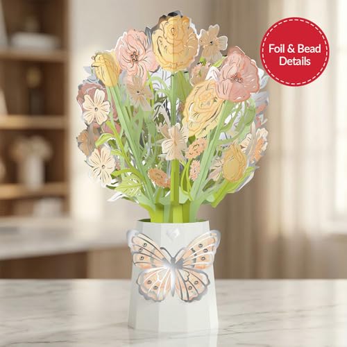 Lovepop Opulent Rose Luxe Bouquet - 3D Foil Rose Bouquet for Mom, Wife, Her, Daughter (Mother's Day, Birthday, Anniversary, Thank You) 12" - Blank Notecard & Envelope Included - color: Opulent Rose Luxe Bouquet