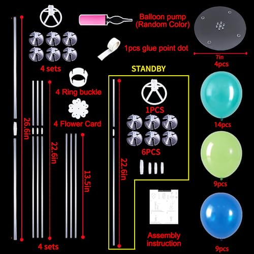 TONIFUL 4 Set Blue Cyan Green Balloon Centerpieces for Table,Balloon Stand Kit for Party Decor,Birthday Decorations,Sport Theme Party,Graduation Decorations Ocean Shark Sea Beach - color: Blue Cyan
