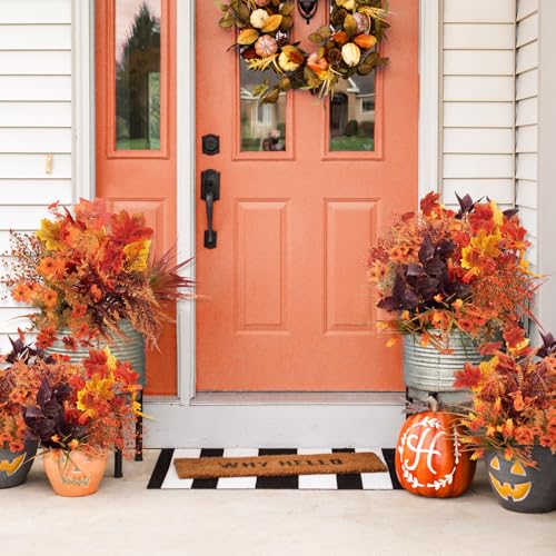 Ouddy Decor 24 Bundles Artificial Fall Flowers for Decorations, Fake Mums Fall Decorations Outdoor UV Resistant Plastic Flowers for Indoor Outside Autumn Thanksgiving Garden Yard Window Box Home Decor - color: Orange Red
