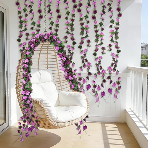 Sherika 9 Pcs 72FT Artificial Flower Garland, Fake Purple Roses Vines Hanging Silk Flowers Faux Floral Garland for Wedding Arch Room Wall Backdrop Bedroom Centerpieces Mothers Day Decorations - color: Purple