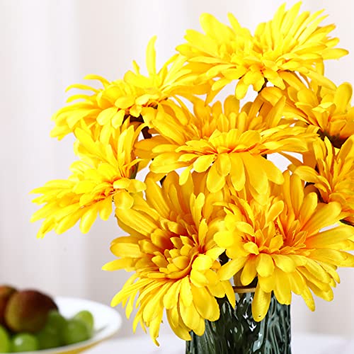 TOPIA Artificial African Daisies Flowers African Daisy Silk Flowers Artificial Gerbera Daisies Pack of 10 (Yellow) - color: Yellow, size: 10pcs