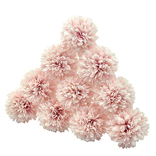 10Pcs Artificial Fake Flower Plants Silk Chrysanthemum Ball Hydrangea Arrangements Wedding Bouquets Decor Home Kitchen Garden Party Table Floral Centerpieces DIY (Light Pink) - color: Light Pink