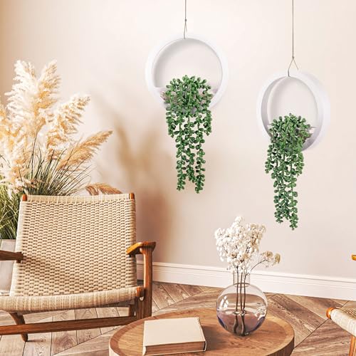 Der Rose 2 Pack Fake Plants Hanging Artificial Succulents Plants in White Pots for Living Room Bathroom Accessories Boho Wall Decor - color: White