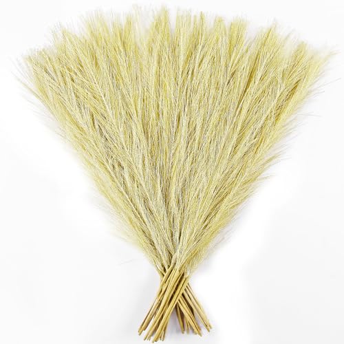 Golden Pampas Grass Small, 30 Pcs 17" Faux Pampas Grass Short Decor, Pompas Grass Flower Arrangement and Vase Filler for Boho Home Wedding Decoration - color: Golden, size: 17'' Tall