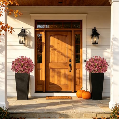 24" Artificial Fall Potted Plants Outdoor Set of 2, UV Resistant Faux Daisy Mum Flowers with Eucalyptus, Autumn Decorative Plants in Pots for Front Porch, Patio & Entryway - color: Fall Burgundy, size: 24in Daisy Eucalyptus