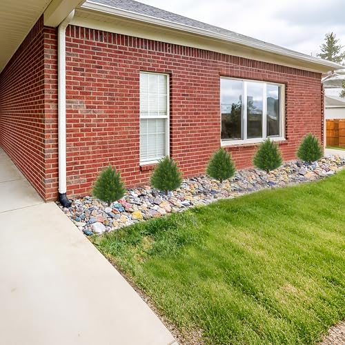 21'' Artificial Cedar Topiary Ball Trees with Ground Spike, 2 Pack Artificial Shrubs, UV Resistant Fake Plant Brush for Indoor Outdoor Front Porch Garden