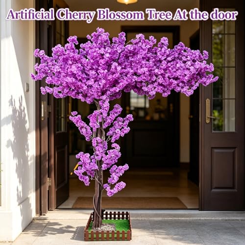 Purple Artificial Cherry Blossom Trees 6ft Tall for Indoor Outdoor Home Decor Living Room,Fake Faux Large Cherry Blossom Trees for Wedding Party Office Shopping Mall Restaurant Graden Living Room - color: Purple, size: 5ft 11in