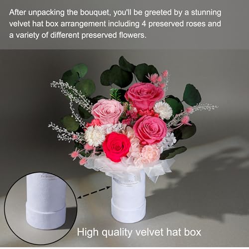 Perfectione Roses 4 Roses Mixed Bouquet for Mother's Day, Flowers for Delivery, Preserved Flowers Birthday Gift for Women Mom Wife Grandma Her, Pink - color: Pink 4 Roses