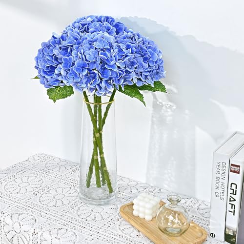 Waipfaru 21" Real Touch Dark Blue Hydrangea Artificial Flowers with Long Stem & Leaves, Full Latex Faux Hydrangea Flowers for Home Decor Party Floral Arrangements Wedding Bouquets Centerpieces, 4Pcs - color: Dark Blue, size: 4pcs