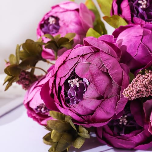 Duovlo Fake Flowers Vintage Artificial Peony Silk Flowers Wedding Home Decoration,Pack of 1 (Purple) - color: Purple