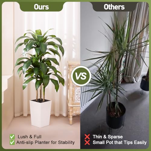 VeriNatural 5FT Artificial Dracaena Tree - UV Resistant Faux Tropical Plant, Potted Fake Tree with Taper Planter & Pebbles - Indoor Outdoor Greenery for Home, Porch, Living Room, Bedroom Decor, VN127 - color: White, size: 5ft