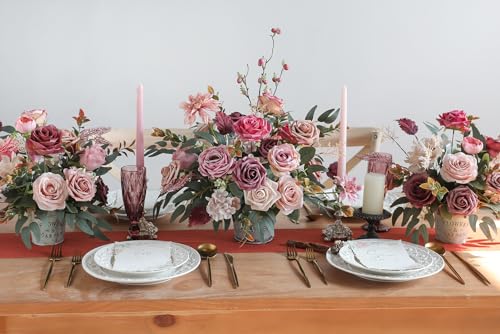 YYHUAWU Mauve Artificial Flowers Combo Set Fake Flower Leaf Box with Stems for DIY Wedding Bouquets Centerpieces Flower Arrangements Decorations Baby Shower Party Home Decorations - color: Mauve & Rose