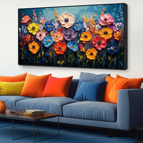 Flower Wall Art For Living Room Colorful Wall Decor For Girls Room Large Framed Wall Art For Office Women 29 x 58 Inch - color: Colorful Framed, size: 58"L x 29"W