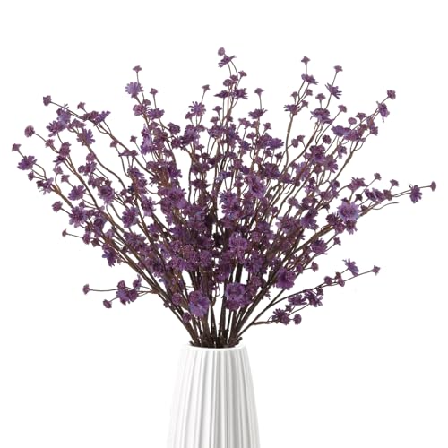 10PCS Dark Purple Babys Breath Artificial Flowers 22.8" Romantic Fake Babys Breath Gypsophila 22.8" Silk Faux Flowers Bulk for DIY Floral Arrangement Home Vase Decor (Dark Purple) - color: Dark Purple