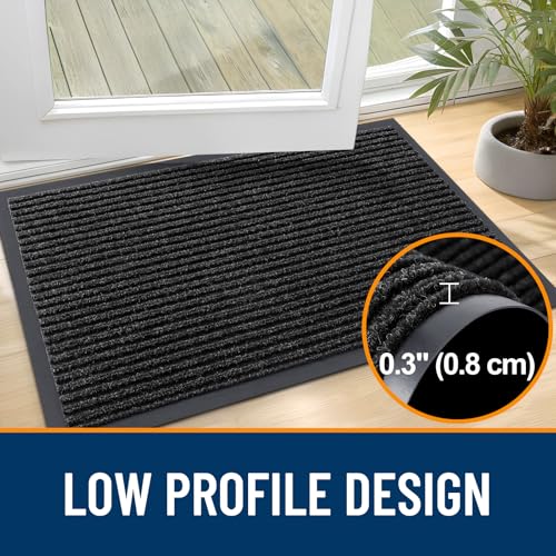 OLANLY Front Door Mat Indoor Outdoor Entrance, Waterproof Heavy Duty Doormat, Fade Resistant, Low Profile, Easy Clean Patio Porch Welcome Floor Mats for Entry, 29.5x17, Off-Black - color: Off-black, size: 29.5" X 17"
