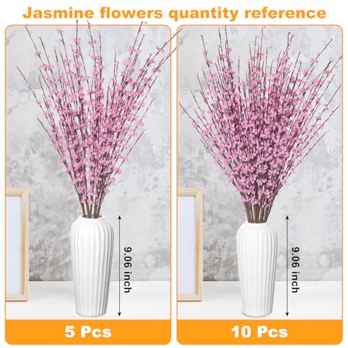 Wootkey 5 Pcs 29.9" Long Jasmine Artificial Pink Flowers Fake Jasmine Flower Stem Valentines Day Bouquet Faux DIY Floral Art Plant Dry Branches for Home Office Wedding Party Vase Decoration - color: Macaron Pink, size: 5pcs-29.5''