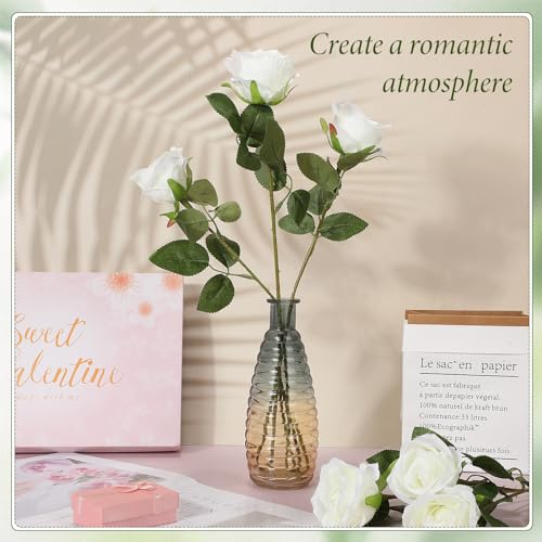 Hotop 20 Pcs Artificial Rose Flowers with Long Stem,Real Lifelike Silk Realistic Plastic Bouquet Roses Bulk for Home Decor Bridal Wedding Party Table Centerpieces Decorations(White) - color: White
