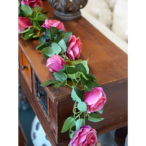 FiveSeasonStuff 29 Ft 4 Pack Rose Silk Flower Garland Artificial Flowers Decoration Hanging Floral Décor for Wedding Baby Shower Birthday Party Garden (Fuchsia) - color: Fuchsia