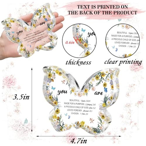 Christian Gifts for Women Butterfly Stuff Office Desk Decoration Accessories Butterfly Christian Gifts for Women Inspirational Religious Gift for Church Ladies, Bible Study Group - color: Yellow White