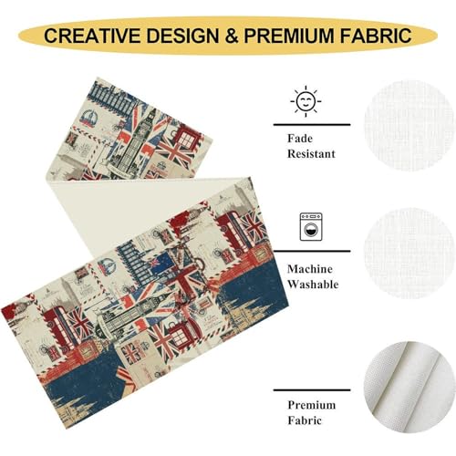 British Table Runner, Vintage England Buildings London Culture Element Retro Envelope Stamps Coffee Table Center Decor for Home Kitchen Dining Patio Holiday Party Table Decorations 13x36 inches - color: Tr-england06, size: 13x36" Table Runner