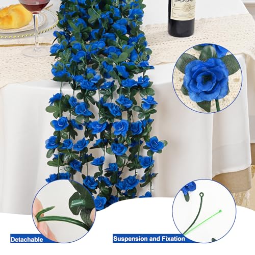 MARTINE MALL Flower Garland Rose Vines, 5 Strands 41Ft Flowers Vines for Bedroom, Rose Flower Garland Decoration, Sapphire Rose Floral Garland for Room Table Birthday Wedding Party Garden Wall Decor - color: Sapphire, size: 5 Packs