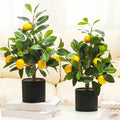 Giegxin 2 Pcs Artificial Lemon Tree 15.7 Inches Fake Artificial Potted Plants Faux Lemon Citrus Tree with Pot Faux Plants Indoor for Home Kitchen Office Living Room Table Desk (Black Pot) - color: Black Pot