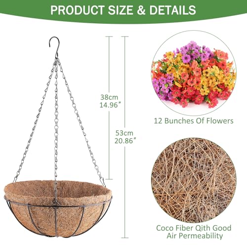 AGIRL 2 Set Artificial Hanging Flowers with Baskets for Outdoors,UV Resistant Fake Hanging Plants for Outdoor Porch Patio Garden, Realistic Silk Flowers for Spring Summer Home Decor - color: Red Purple Yellow Orange, size: 2PCS