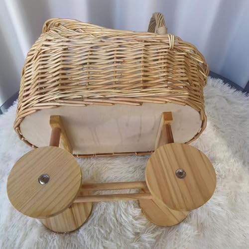 Woven Flower Basket Flower Girl Basket Wicker Basket Stroller Shaped Rattan Flower Basket with Handle Wood Baskets Woven Hand-Held Wicker Cachepot Storage Basket with Handle Wedding Home Decor