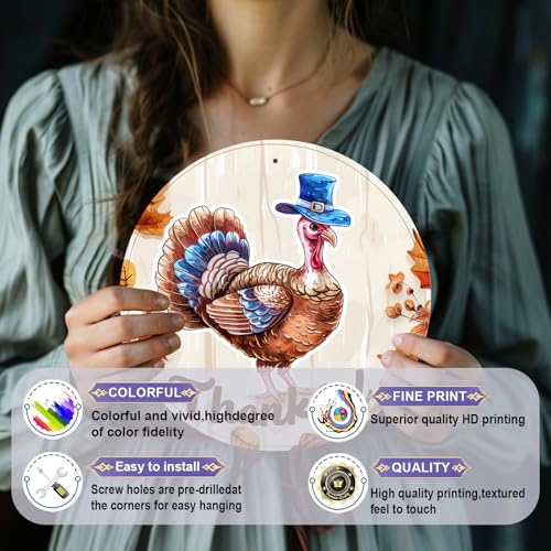 Vintage Thanksgiving Day Turkey Round Metal Sign Turkey Fall Sign Wall Art Rustic Wreath Wall Decoration for Indoor Outdoor Home Porch Window Decor 8 Inch - color: Thanksgiving 12, size: 8 inches