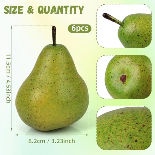 Gresorth 6pcs High Grade Fake Green Pear Decoration Artificial Realistic Fruit Simulation for Home Party Holiday Christmas Display - color: R