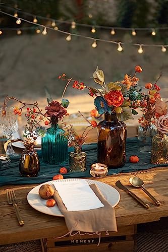 Ling's moment Fake Flowers Box, Faux Artificial Greenery Stems Foam Roses Gardenia Silk Poppy Orchid Fabic Flower for Centerpieces Bouquet Wedding Vase Decorations, Teal & Burnt Orange, Mini Combo - color: Teal & Burnt Orange