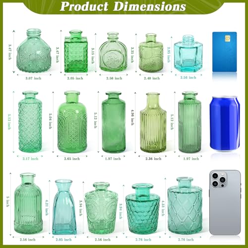 Set of 30 Green Colored Glass Bud Vases - Small Textured Flower Vases for Centerpieces, Wedding Table Decor, Retro Home Decor Bulk Vase Set for DIY, Events & Gifts - color: Green