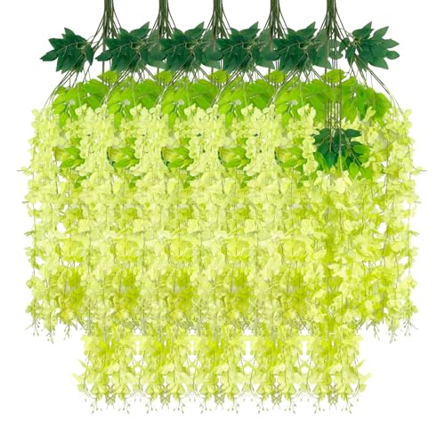 24 Pack Green Wisteria Hanging Flowers Garland, 3.77 Feet Artificial Flower Vines, Fake Wisteria, Artificial Vines Hanging Garland for Backdrop Outdoor Yard Garden Decor - color: Green, size: 24 PCS