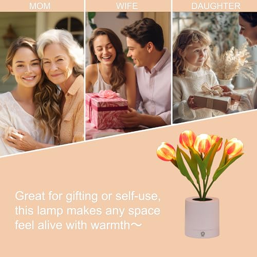 WSYEAR Tulip Lamp Gifts for Mom from Daughter, Christmas Birthday Gifts for Women, Artificial Flower Lamp Night Light for Bedroom Decor Gift for Girlfriend Wife Sister - color: Pink tulip