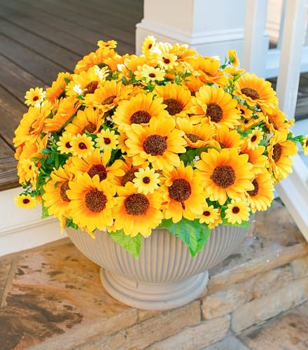 Sunflowers Artificial Flowers, 10 Bunches Fake Sunflower Artificial Flowers for Outdoors Spring Summer Decoration Look Real UV Resistant Fake Flowers for Home Porch Garden Wedding Party Office Indoor - color: Sunflowers