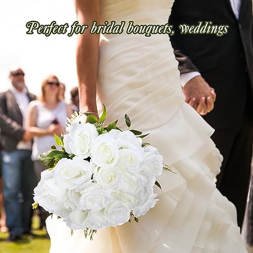Zeyune White Artificial Wedding Roses Bulk, 8 Bouquets (56 Heads) Silk Bridal Bouquet Flowers for DIY Wedding Centerpieces Bridesmaid Decor, 17.3 Inch