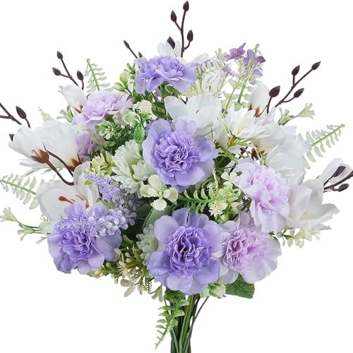 6 Pcs Purple Silk Flowers Cemetery Flowers for Grave Vase Lavender & Lilac Flowers Artificial Light Purple Silk Floral Arrangements for Wedding Home Table Centerpieces Cemetery Decorations