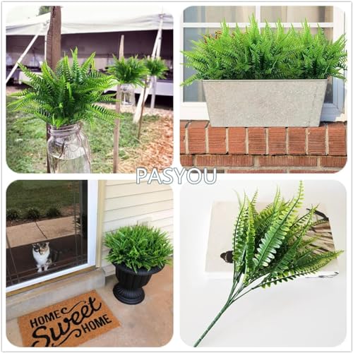PASYOU Fake Boston Fern Shrubs Artificial Plants Plastic Leaves Faux Ferns Plant for Indoor Outdoor Home Porch Garden Decor Greenery Grass Flowers Stems Party Wedding Bundles DIY Decorations 8 Pack - color: Boston Fern Shrubs - 8 Bundles