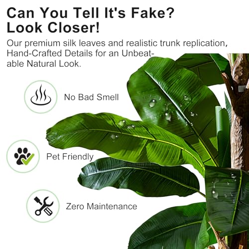 Artificial Banana Tree 9ft, Faux Tropical Palm Tree Plant with Realistic Leaves, Low Maintenance Indoor Outdoor Decor for Home Office Porch, in Nursery Pot - size: 9ft