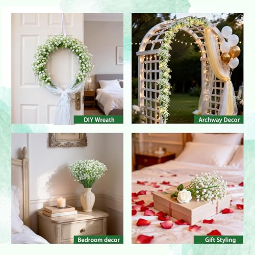 Der Rose 24PCS White Babys Breath Artificial Flowers,11'' Elegant Faux Baby Breath Flowers for Wedding Home Decor, Table Centerpieces & DIY Fake Flowers - size: 24-Baby Breath