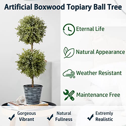 2 Ft Topiary Trees Artificial Boxwood Topiary Galvanized Potted Artificial Plants Indoor Artificial Potted Shrubs for Porch- Artificial Topiary for Outdoors & Indoors Decor - Set of 2 - color: 2 Ft