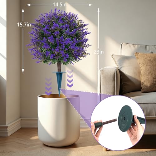 Yangrass Artificial Lavender Boxwood Topiary Ball Trees, 2 Pack Artificial Outdoor Shrubs with Spike, UV Resistant Fake Bushes Plants for Outside Indoors Garden Front Porch - color: Lavender Ball