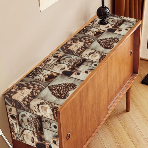 Coffee Time Table Runner, Rustic Coffee Theme Cafe Cup Latte Cappuccino Tea Bean Drinks Vintage Table Center Decor for Family Kitchen Farmhouse Holiday Party Table Decorations,, 13"x36" - color: Coffee-11, size: 13“ X 36"