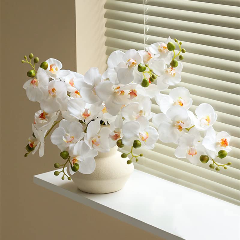 4-Pcs Artificial Flowers Real Touch Latex Phalaenopsis 17.7inch Artificial Orchid Stem Bouquets for Wedding Party Home Garden Decor,White - color: White