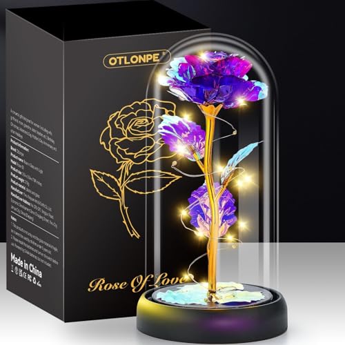 Otlonpe Mothers Day Flowers Gifts for Mom from Daughter Son, Preserved Forever Glass Light Up Rose Gifts for Grandma Wife Women Girlfriend Sister, Teacher Appreciation Graduation Gift for Her (Purple) - color: Purple