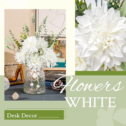 Der Rose Fake Flowers in Vase Silk Artificial White Flowers Arrangements with Glass Vase for Dinning Coffee Table Centerpieces Home Kitchen Farmhouse Wedding Decor - color: White