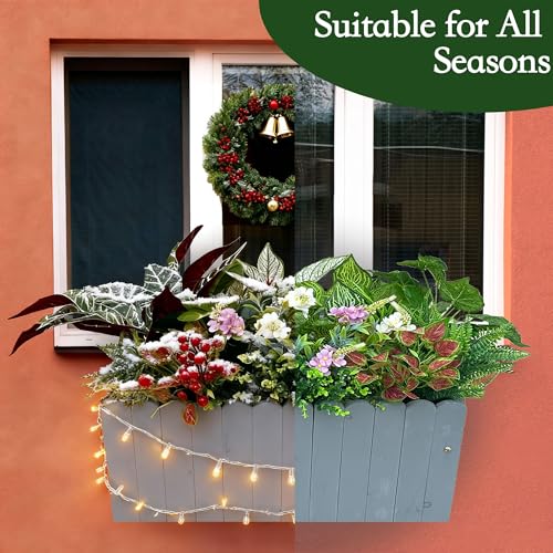 20Pcs Artificial Plants Outdoor Fake Greenery & Flowers Faux Plastic Bushes Leaves UV Resistant for Outdoor Planters Porch Garden Patio Front Porch Window Box Farmhouse Wedding Decor